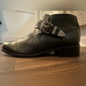 Ariat Ankle Boot  10 Leather Blair Western Black Silver Buckle Embroidered